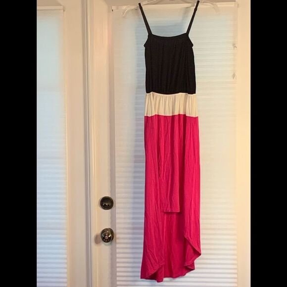 Black Pink White Color Block High Low Summer Dress Small - Picture 1 of 4